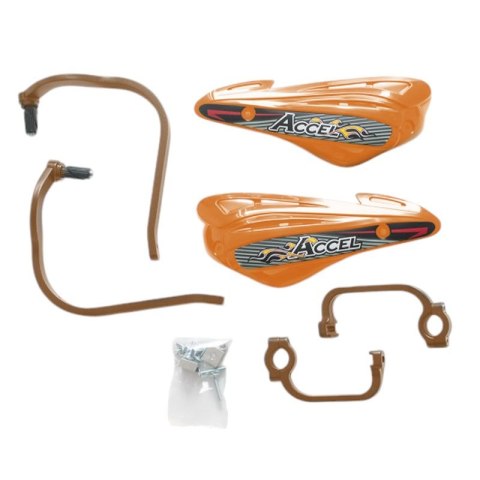 ACCEL OSŁONY RĄK (HANDBARY) Z MOCOWANIEM ALUMINIOWYM STRONG (22+28MM) MOCOWANIE 2 PUNKTOWE (ALU-POMARAŃCZOWY, PLASTIK-POMARAŃCZO