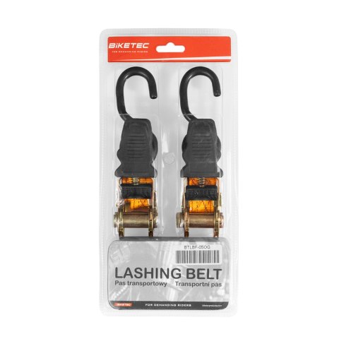 BIKETEC 2 PASY TRANSPORTOWE 25MM X 3M OBCIĄŻENIE DO 350KG, 2 PASY, KOLOR POMARAŃCZOWY