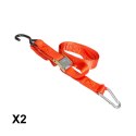 BIKETEC 2 PASY TRANSPORTOWE Z HAKIEM 38MM X 2M OBCIĄŻENIE DO 300KG, 2 PASY, KOLOR CZERWONY