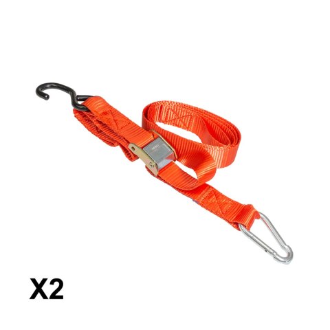 BIKETEC 2 PASY TRANSPORTOWE Z HAKIEM 38MM X 2M OBCIĄŻENIE DO 300KG, 2 PASY, KOLOR CZERWONY
