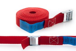 BIKETEC PAS TRANSPORTOWY 25MM/4MB Z KLAMRĄ SAMOZACISKOWĄ KOLOR CZERWONY (HOMOLOGACJA)