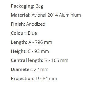 TOMMASELLI (DOMINO) KIEROWNICA ALUMINIOWA 22MM NISKA Z POPRZECZKĄ KOLOR NIEBIESKI