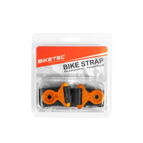 BIKETEC PAS (PASEK) TEKSTYLNY DO WYCIĄGANIA MOTOCYKLA KTM/HUSQVARNA/GASGAS (NA ŚRUBY M6) 530MM X 2,5MM X 25MM KOLOR CZARNY/POMAR