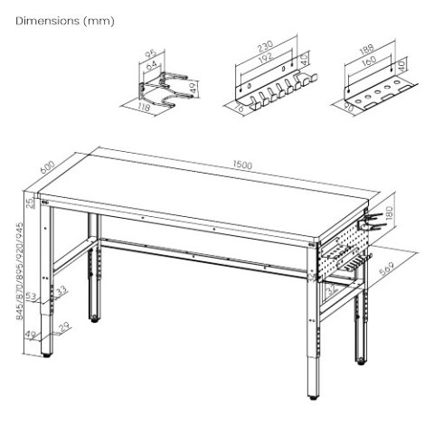 BIKETEC STÓŁ WARSZTATOWY BLAT GRUBOŚĆ 25MM 1500MM X 600MM REGULACJA WYSOKOŚCI 845~945mm