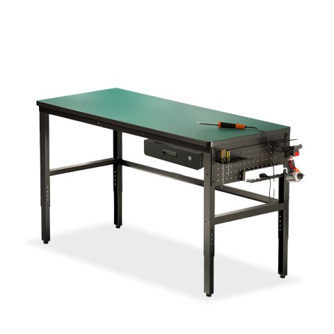 BIKETEC ZESTAW STÓŁ WARSZTATOWY BLAT GRUBOŚĆ 25MM 1500MM X 600MM REGULACJA WYSOKOŚCI 845~945mm I SZUFLADA METALOWA Z ZAMKIEM I M