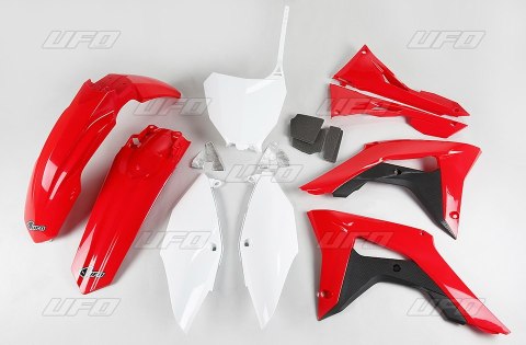 UFO KOMPLET PLASTIKÓW HONDA CRF 250R '18-'21, CRF 450R '17-'20 Z OSŁONAMI FILTRA POWIETRZA KOLOR OEM (CZERWONY/BIAŁY) (HO123E999