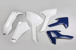 UFO KOMPLET PLASTIKÓW HUSQVARNA TE/TX 125/250/300 '17-19, FE 250/350/450/501 '17-19 KOLOR OEM (BIAŁY, OSŁONY CHŁODNIC NIEBIESKIE