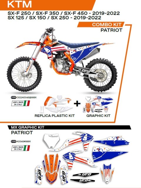 UFO KOMPLET PLASTIKÓW KTKIT522999X PLUS KOMPLET NAKLEJEK (OKLEIN) KTM SX/SXF 125/150/250/350/450 '19-'22 W ZESTAWIE PRZEDNIA TAB