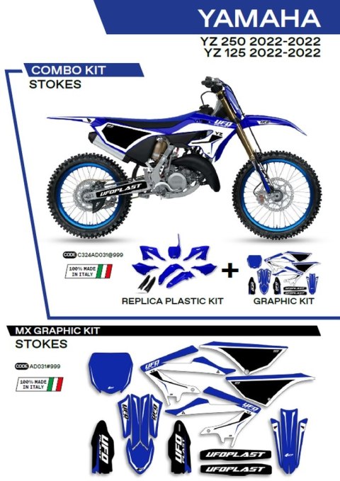 UFO KOMPLET PLASTIKÓW YAKIT324999 PLUS KOMPLET NAKLEJEK (OKLEIN) YAMAHA YZ 125/250 '22-'26, W ZESTAWIE PRZEDNIA TABLICA (YA04860