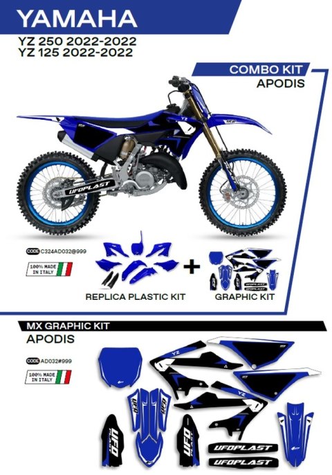 UFO KOMPLET PLASTIKÓW YAKIT324999 PLUS KOMPLET NAKLEJEK (OKLEIN) YAMAHA YZ 125/250 '22-'26, W ZESTAWIE PRZEDNIA TABLICA (YA04860