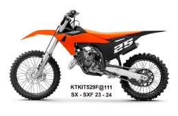 UFO 2025/11 KOMPLET PLASTIKÓW (FULL KIT) Z OSŁONAMI TELESKOPÓW (AMORTYZATORÓW) KTM SX 125 / 250 / 300 TBI '23-'24, SX-F 250 / 35