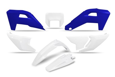 UFO 2025/11 KOMPLET PLASTIKÓW HUSQVARNA FE 250 / 350 / 450 / 501 '25-'26, TE 250 / 300 HERITAGE '25-'26 KOLOR BIAŁY / NIEBIESKI