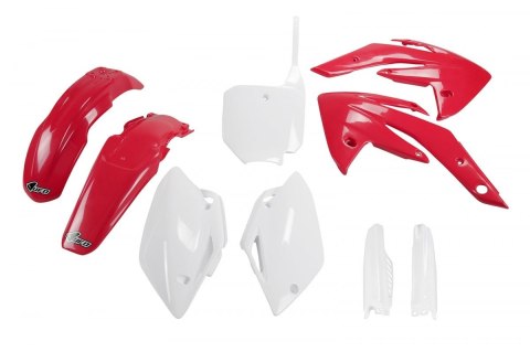 UFO KOMPLET PLASTIKÓW (FULL KIT) Z OSŁONAMI TELESKOPÓW (AMORTYZATORÓW) HONDA CRF 150 '07-'26, KOLOR OEM (CZERWONY/BIAŁY) (HO111E