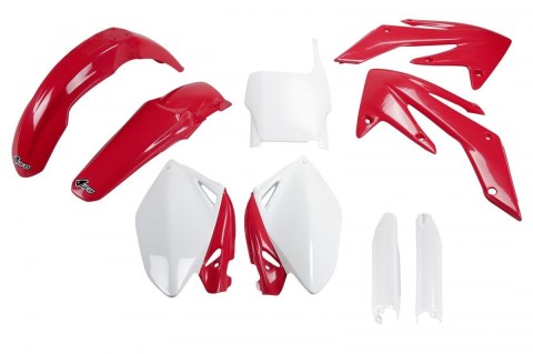 UFO KOMPLET PLASTIKÓW (FULL KIT) Z OSŁONAMI TELESKOPÓW (AMORTYZATORÓW) HONDA CRF 250R '06-'07 KOLOR OEM (CZERWONY/BIAŁY) (HO105E
