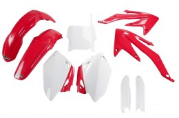 UFO KOMPLET PLASTIKÓW (FULL KIT) Z OSŁONAMI TELESKOPÓW (AMORTYZATORÓW) HONDA CRF 450 R '05-'06 KOLOR OEM (CZERWONY/BIAŁY) (HO108