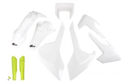 UFO KOMPLET PLASTIKÓW (FULL KIT) Z OSŁONAMI TELESKOPÓW (AMORTYZATORÓW) HUSQVARNA TX/TE/FE '17-'19 Z OSŁONĄ LAMPY KOLOR OEM (BIAŁ