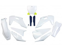 UFO KOMPLET PLASTIKÓW (FULL KIT) Z OSŁONAMI TELESKOPÓW (AMORTYZATORÓW) HUSQVARNA TC 125/250 '19-'22, FC 250/350/450 '19-'22 KOLO