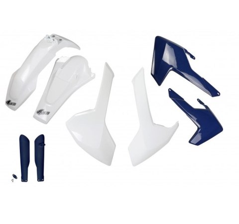 UFO KOMPLET PLASTIKÓW (FULL KIT) Z OSŁONAMI TELESKOPÓW (AMORTYZATORÓW) HUSQVARNA TE/TX 125/250/300 '17-19, FE 250/350/450/501 '1