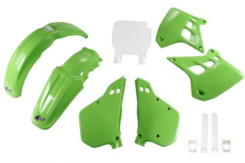 UFO KOMPLET PLASTIKÓW (FULL KIT) Z OSŁONAMI TELESKOPÓW (AMORTYZATORÓW) KAWASAKI KX 250 '90-'91, KOLOR OEM (ZIELONY/BIAŁY) (KA188