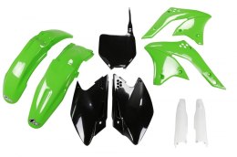 UFO KOMPLET PLASTIKÓW (FULL KIT) Z OSŁONAMI TELESKOPÓW (AMORTYZATORÓW) KAWASAKI KXF 250 '08 KOLOR OEM (ZIELONY/CZARNY) (KA210E99