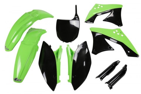 UFO KOMPLET PLASTIKÓW (FULL KIT) Z OSŁONAMI TELESKOPÓW (AMORTYZATORÓW) KAWASAKI KXF 250 '09- '12 KOLOR OEM (ZIELONY/CZARNY) (KA2