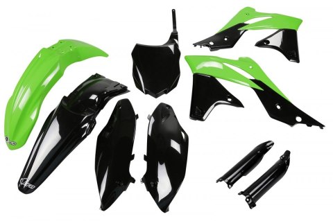 UFO KOMPLET PLASTIKÓW (FULL KIT) Z OSŁONAMI TELESKOPÓW (AMORTYZATORÓW) KAWASAKI KXF 250 '13-'16, KOLOR OEM '13, (ZIELONY/CZARNY)