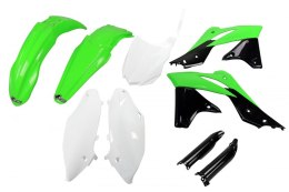 UFO KOMPLET PLASTIKÓW (FULL KIT) Z OSŁONAMI TELESKOPÓW (AMORTYZATORÓW) KAWASAKI KXF 250 '13-'16 KOLOR OEM'16 (ZIELONY/BIAŁY/CZAR
