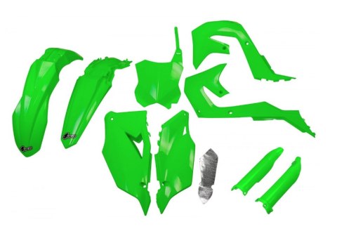 UFO KOMPLET PLASTIKÓW (FULL KIT) Z OSŁONAMI TELESKOPÓW (AMORTYZATORÓW) KAWASAKI KXF 250 '21-24, KXF 450 '19-23 KOLOR ZIELONY