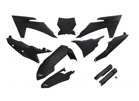 UFO KOMPLET PLASTIKÓW (FULL KIT) Z OSŁONAMI TELESKOPÓW (AMORTYZATORÓW) KTM SX 125 / 250 / 300 TBI '23-'24, SX-F 250 / 350 / 450 