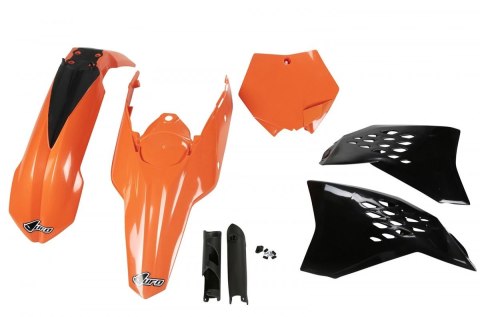 UFO KOMPLET PLASTIKÓW (FULL KIT) Z OSŁONAMI TELESKOPÓW (AMORTYZATORÓW) KTM SX/SXF '07-'10 KOLOR OEM (POMARAŃCZOWY/CZARNY) (KT506