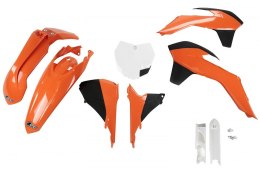 UFO KOMPLET PLASTIKÓW (FULL KIT) Z OSŁONAMI TELESKOPÓW (AMORTYZATORÓW) KTM SX/SXF '13-'15, SX 250 '16, KOLOR OEM '13-'14 (POMARA