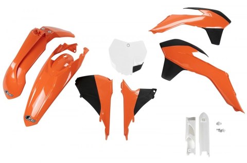 UFO KOMPLET PLASTIKÓW (FULL KIT) Z OSŁONAMI TELESKOPÓW (AMORTYZATORÓW) KTM SX/SXF '13-'15, SX 250 '16, KOLOR OEM '13-'14 (POMARA
