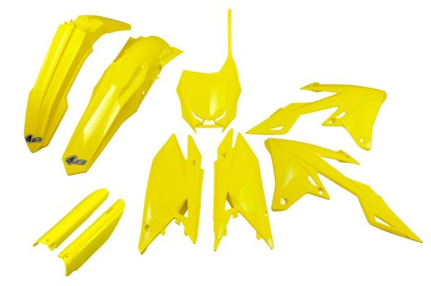 UFO KOMPLET PLASTIKÓW (FULL KIT) Z OSŁONAMI TELESKOPÓW (AMORTYZATORÓW) SUZUKI RMZ 250 '19-'25, RMZ 450 '18-'25 KOLOR ŻÓLTY