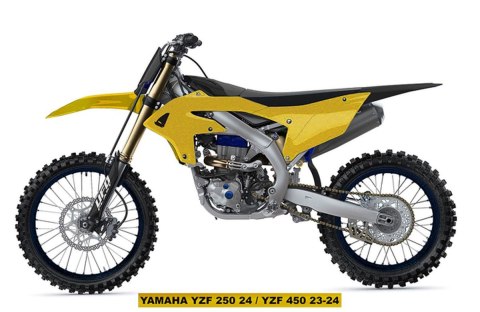 UFO KOMPLET PLASTIKÓW (FULL KIT) Z OSŁONAMI TELESKOPÓW (AMORTYZATORÓW) YAMAHA YZF 250 '24-'26, YZF 450 '23-'25 KOLOR ZŁOTY - WYP