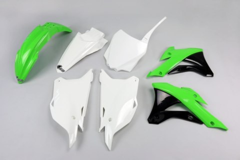 UFO KOMPLET PLASTIKÓW KAWASAKI KX 85 '14-'21, KX 100 '14-'21 KOLOR OEM '14-'15 (ZIELONY/BIAŁY/CZARNY)