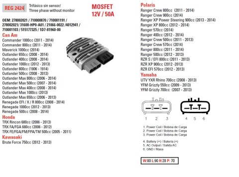 DZE REGULATOR NAPIĘCIA CAN-AM 400/500/650/800/1000; HONDA TRX 500/650/680; KAWASAKI KVF 750 12-13; POLARIS 400/500/550/570/800/9