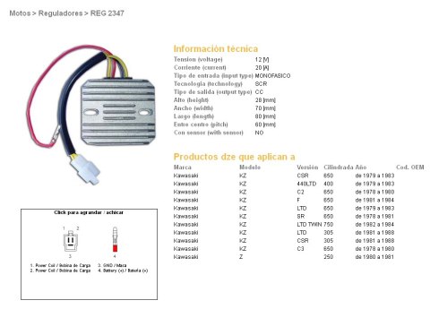 DZE REGULATOR NAPIĘCIA KAWASAKI KZ 440LTD '79-'93; KZ 750LTD '82-'84; KZ 650F '81-'84 (JEDNOFAZOWY)