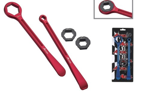 ACCEL KOMPLET ŁYŻEK DO OPON (23+24CM) ALU7075 KUTE Z KLUCZAMI 10,13,22,27,32 MM KOLOR NIEBIESKI (ŁYŻKA DO OPON)