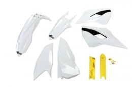 UFO KOMPLET PLASTIKÓW (FULL KIT) Z OSŁONAMI TELESKOPÓW (AMORTYZATORÓW) HUSQVARNA TE/FE 125/250/300/350/450 '14 KOLOR OEM (BIAŁY)