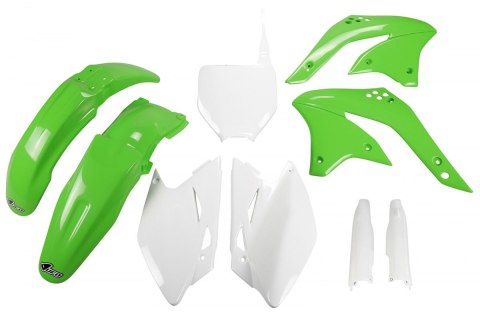 UFO KOMPLET PLASTIKÓW (FULL KIT) Z OSŁONAMI TELESKOPÓW (AMORTYZATORÓW) KAWASAKI KXF 450 '08 KOLOR OEM (ZIELONY/ BIAŁY) (KA211E99